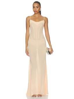 Anna October - Janet Slip Women's Draped Bust Shoulder Straps Maxi Dress Peach