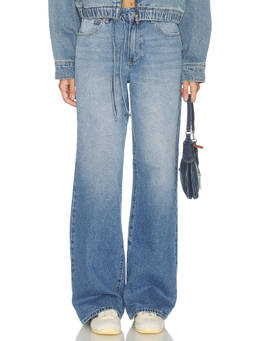 Abrand - 99 Baggy Women's Mid-Waist Belted Wide Jeans Blue