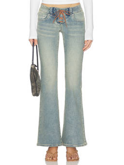 Abrand - 00 Kick Women's Mid-Waist Lace-Up Flared Jeans Blue