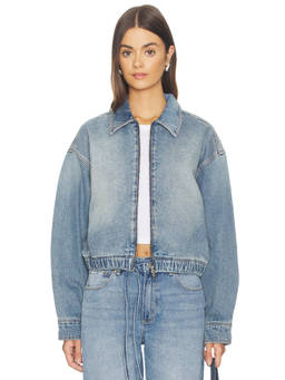 Abrand - Women's Zippered Collared Denim Jacket Blue