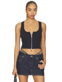 Abrand - Bustier Women's Sleeveless Front Zip Crop Tank Top Black