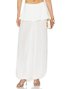 ADRIANA DEGREAS - Peplum Women's Ruffle Waist Wide-Leg Palazzo Pants Off White