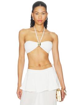 ADRIANA DEGREAS - Solid Women's Padded Halter Bandeau Bikini Top Off White