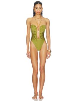 ADRIANA DEGREAS - Plunge Women's Ruched Unpadded One-Piece Swimsuit Pistachio