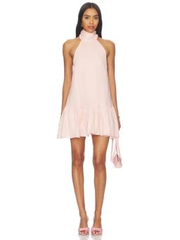 AEXAE - REVOLVE Women's Linen Halter Drop Waist Mini Dress Pink