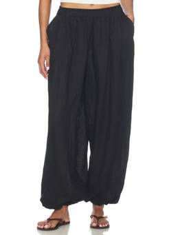 AEXAE - Linen Women's Pull-On Balloon Palazzo Pants Black