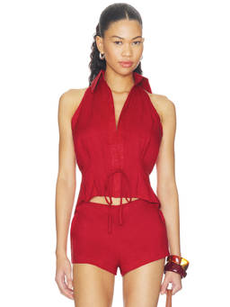 AEXAE - Linen Sweetheart Women's Sleeveless Tie-Up Crop Top Red