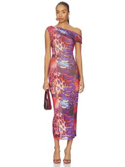 AFRM - Holden Women's One Shoulder Mesh Jersey Bodycon Midi Dress Blue
