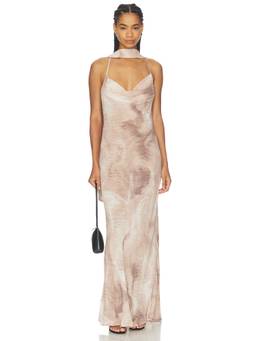 AFRM - Cheryl Women's Snake Print Cowl Neck Maxi Dress Beige