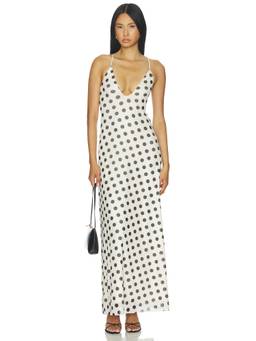AFRM - Romy Women's Polka Dot V-Neck Maxi Dress Cream