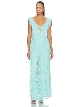 AFRM - Trista Women's Ruffled Lace Panel Maxi Dress Turquoise