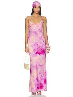 AFRM - Sunndy Women's Snake Print Plunging Neck Maxi Dress Lavender