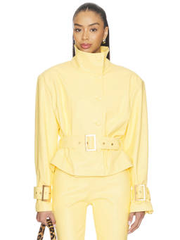 AFRM - Scarlette Women's Faux Leather Belted High Neck Jacket Yellow