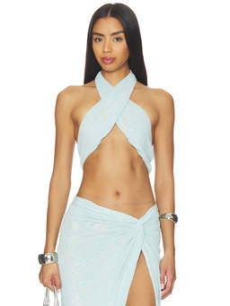 AFRM - Lyra Women's Burnout Velvet Halter Neck Crop Top Blue