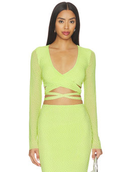 AFRM - Halsey Women's Polka Dot Tie-Up Wrap Crop Top Yellow