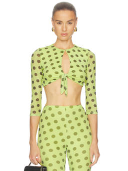 AFRM - Nisha Women's Polka Dot Tie-Up Mesh Crop Top Green