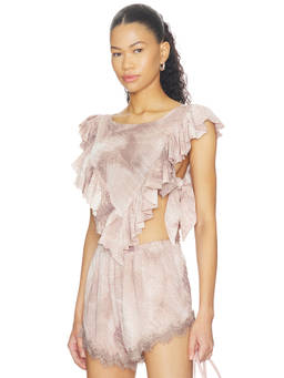 AFRM - Cara Women's Ruffled Tie-Up Crop Top Taupe