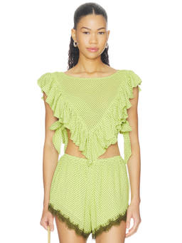 AFRM - Cara Women's Ruffled Tie-Up Crop Top Green