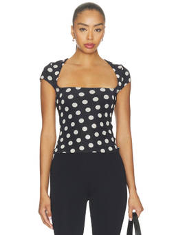AFRM - Winona Women's Polka Dot Square Neck Top Black