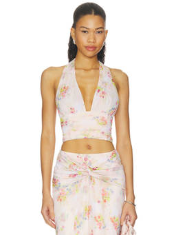 AFRM - Gabriella Women's Floral Print Halter Neck Crop Top Multi-Color