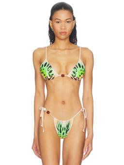 AFRM - Capri Beaded Women's Unpadded Triangle Bikini Top Lime Butterfly