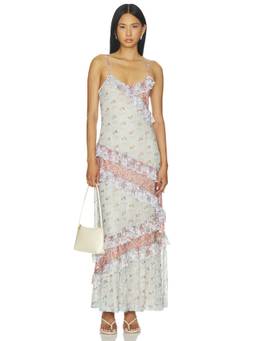 Agua Bendita - Alana Cherish Women's Floral Lace Ruffled Maxi Dress Multi-Color