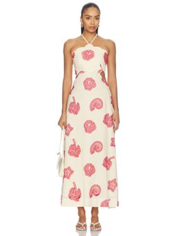 Agua Bendita - Leny Alina Women's Halter Neck Smocked Back Midi Dress Multi-Color