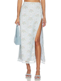 Agua Bendita - Tove Bleu Women's Floral Lace Trim Maxi Skirt Multi-Color