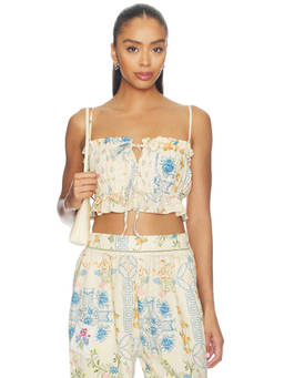 Agua Bendita - Vichy Bleu Women's Floral Lace Trim Crop Top Multi-Color
