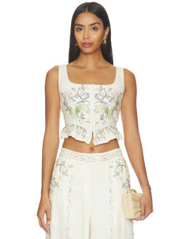 Agua by Agua Bendita - Eslabon Anhelo Women's Ruffled Linen Crop Top Multi-Color