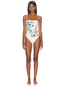 Agua by Agua Bendita - Durazno Women's Unpadded Floral Embroidered One Piece Swimsuit White