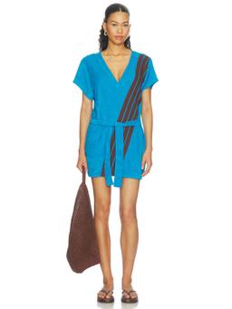 Araminta James - Tropiques Women's V-Neck Belted Terry Shirt Dress Blue