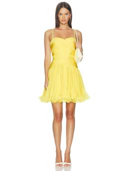AKNVAS - Canary Micropleated Women's Sweetheart Mini Dress Yellow