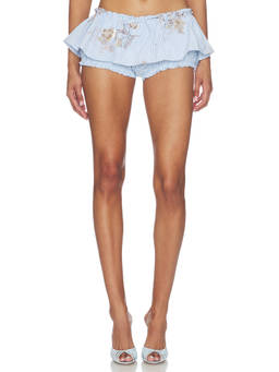 AKNVAS - Poplin Women's Floral Sequined Pull-On Mini Skort Multi-Color