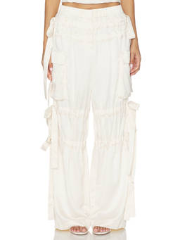 AKNVAS - Odin Women's Mid-Waist Tie-Up Wide Trousers Cream