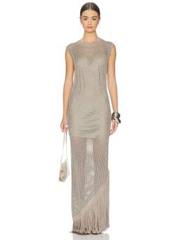ALLSAINTS - Jessie Women's Sleeveless Fringe Hem Maxi Dress Grey