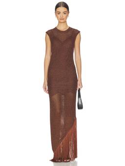 ALLSAINTS - Women's Open-Knit Fringed Hem Maxi Dress Brown