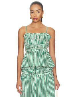 ALLSAINTS - Kali Women's Striped Smocked Peplum Top Green