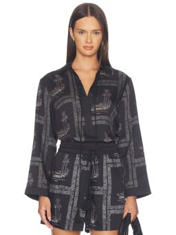 ALLSAINTS - Lettie Women's Satin Printed Button Up Shirt Black