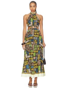 Alemais - Minnie Women's Printed Halter Neck Linen Midi Dress Multi-Color