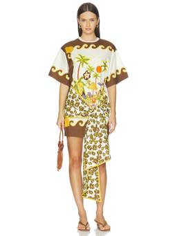 Alemais - Island Cove Women's Printed Tie-Detail Mini Dress Cream