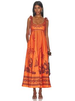Alemais - Boathouse Ballet Women's Printed Tie-Strap Maxi Sundress Orange