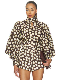 Alemais - Paula Women's Printed Full Sleeves High Neck Blouse Chocolate