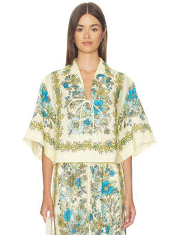 Alemais - Sophia Women's Floral Printed Tie-Up Neck Linen Top Multi-Color