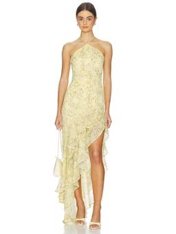 Amanda Uprichard - Carlina Women's Floral Ruffled Hi-Low Maxi Dress Yellow