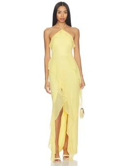 Amanda Uprichard - Alessandra Women's Halter Neck Ruffled Maxi Dress Yellow