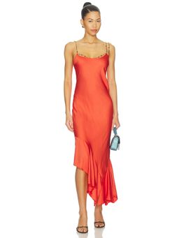Amanda Uprichard - Eros Women's Beaded Strap Satin Midi Dress Orange