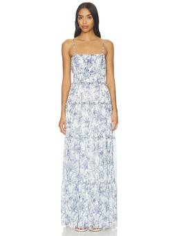 Amanda Uprichard - Willow Women's Floral Print Shirred Maxi Dress Blue