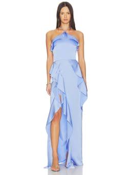 Amanda Uprichard - Ruffle Women's Halter Neck Waterfall Maxi Dress Lavender