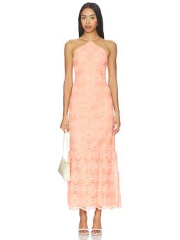 Amanda Uprichard - Darcey Women's Floral Embroidered Halter Maxi Dress Peach